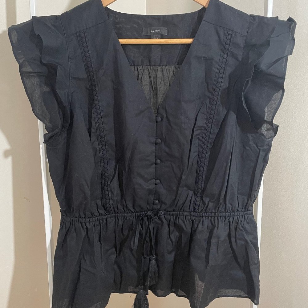 J.Crew Embroidered Blouse with Tassel Tie Waist